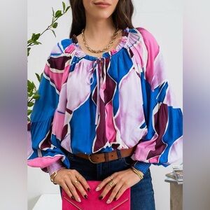 Perch by Blu Pepper Women’s Blouse Loose Fit Abstract Colorful Plus Size 1X NWOT